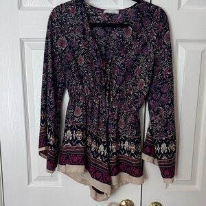 Audrey 3+1 Floral Boho Romper - Purple and Cream